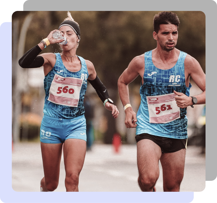 Woman and man running a marathon